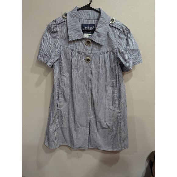 Women's pretty pinstripe pinafore smock w/Peter Pan collar & oversized buttons M - Picture 1 of 10